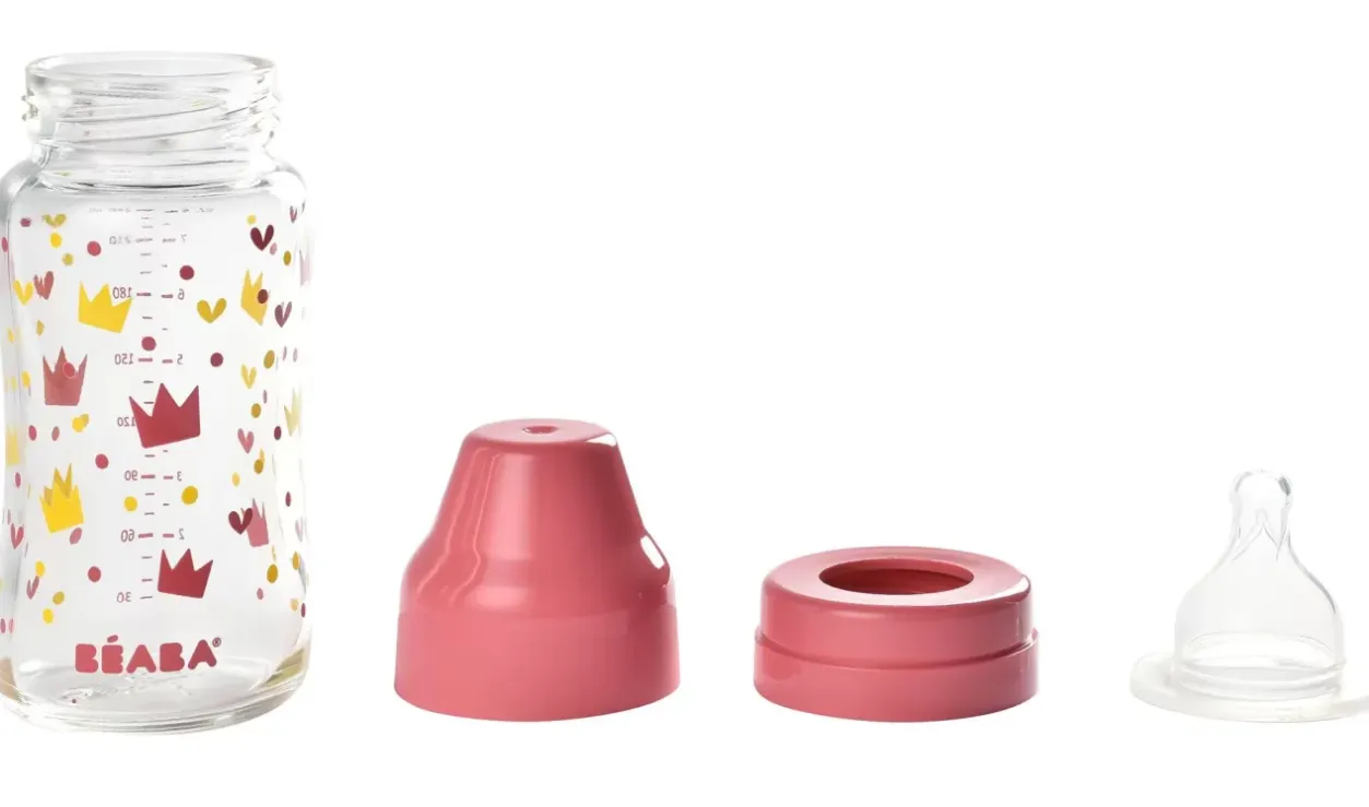 Outlet Biberon Verre Col Large 240Ml Crown Pink Biberons Et Accessoires