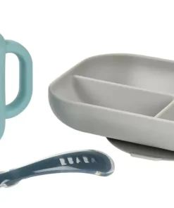 Sale Coffret D'Apprentissage Silicone + Tasse Blue Couverts, Vaisselle Et Bavoirs