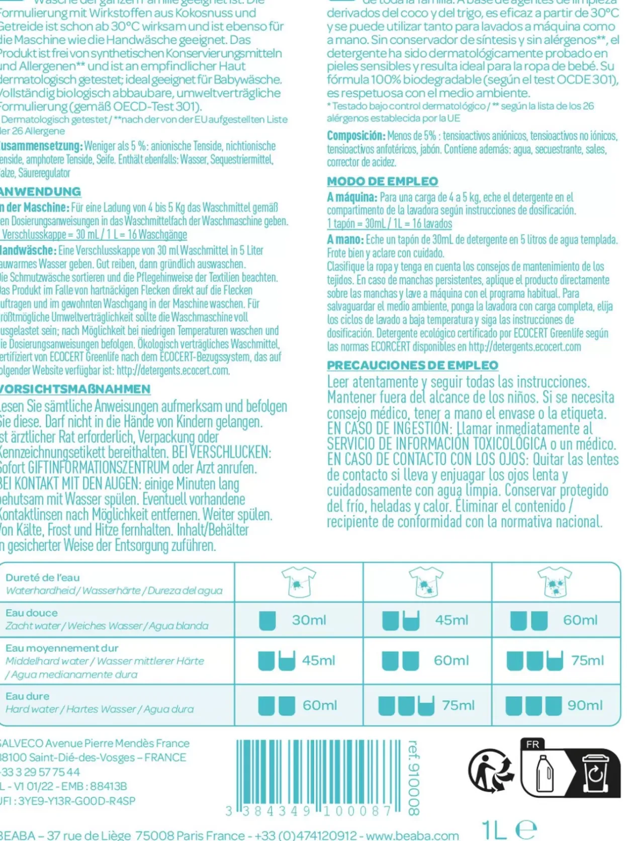 Discount Lessive Sans Parfum - 1L Soins Et Toilette Bébé