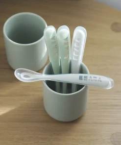 Discount Lot 4 Cuilleres 1Er Age Silicone Velvet Grey / Sage Green Couverts, Vaisselle Et Bavoirs