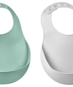 Outlet Lot De 2 Bavoirs Silicone Light Mist/Sage Green Couverts, Vaisselle Et Bavoirs