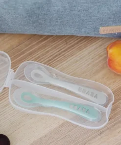 Best Lot De 2 Cuilleres 2Eme Age Silicone Avec Boite De Transport Couverts, Vaisselle Et Bavoirs