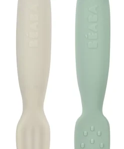 Hot Lot De 2 Pre-Cuillere Silicone Sage Green / Velvet Grey Couverts, Vaisselle Et Bavoirs