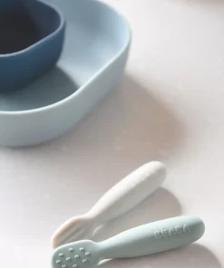 Hot Lot De 2 Pre-Cuillere Silicone Sage Green / Velvet Grey Couverts, Vaisselle Et Bavoirs