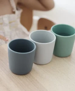 Hot Lot De 3 Verres Silicone Velvet Grey / Sage Green Couverts, Vaisselle Et Bavoirs