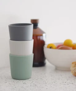 Hot Lot De 3 Verres Silicone Velvet Grey / Sage Green Couverts, Vaisselle Et Bavoirs