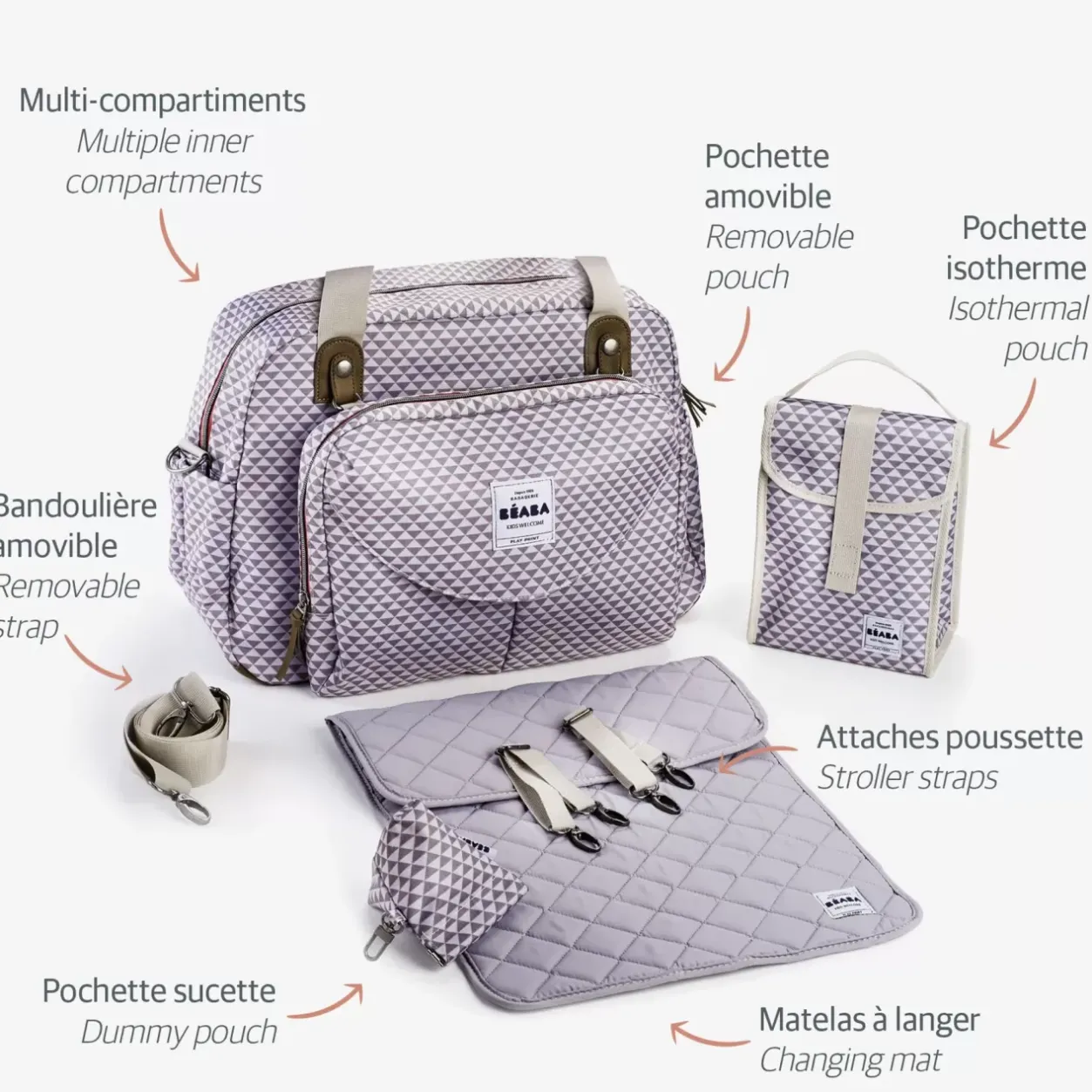 New Sac A Langer Geneve Ii Play Print Grey/Coral Sacs À Langer