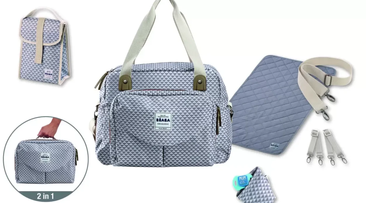 New Sac A Langer Geneve Ii Play Print Grey/Coral Sacs À Langer