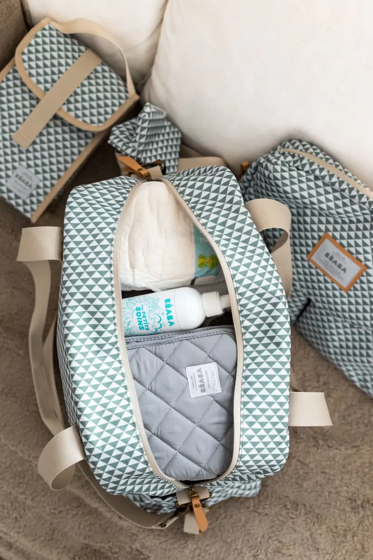 New Sac A Langer Geneve Ii Play Print Sage Green Sacs À Langer