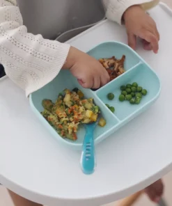 Hot Set Repas Silicone Avec Ventouse Blue Couverts, Vaisselle Et Bavoirs