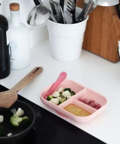 Sale Set Repas Silicone Avec Ventouse Pink Couverts, Vaisselle Et Bavoirs