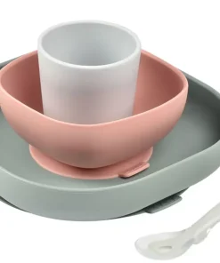 Hot Set Vaisselle Silicone 4 Pieces Eucalyptus Couverts, Vaisselle Et Bavoirs